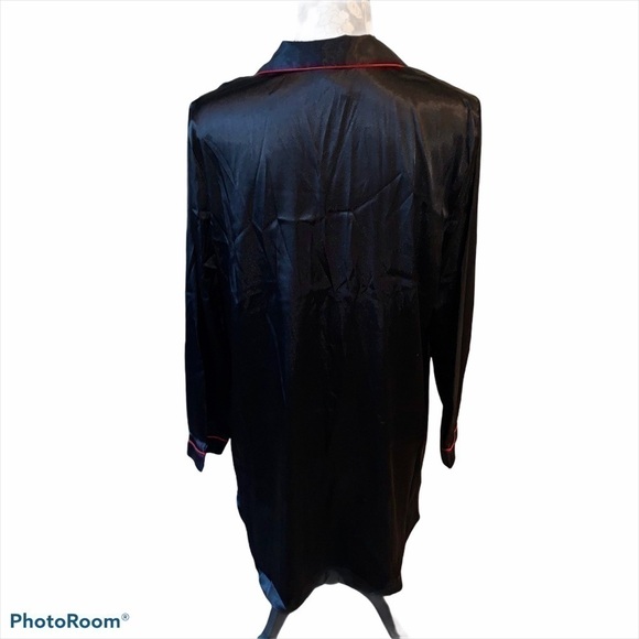 JONQUIL Black Satin Nightshirt w/ Red Trim size large - Picture 3 of 7